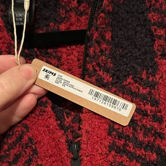 Skims NWT red black brick buffalo check plaid knit onesie - S/M